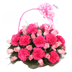 Exotic arrangement of pink roses and Carnations