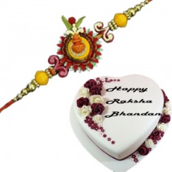 Silk rakhi thread with Heart Shaped Cake